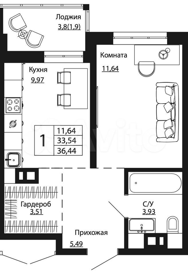 1-к. квартира, 36,4 м², 3/24 эт.