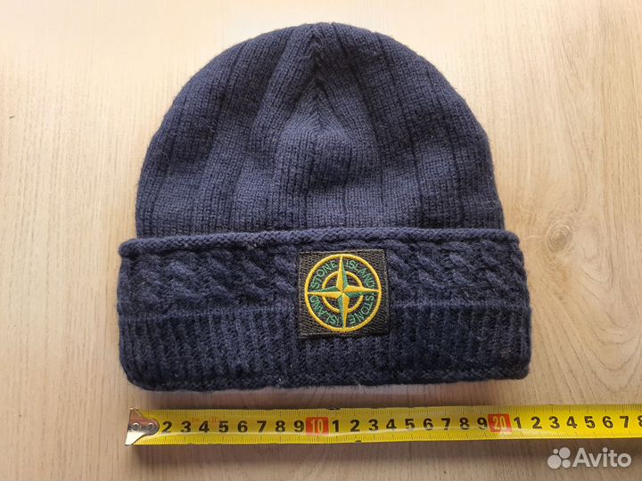 Шапка stone island синяя утепленная