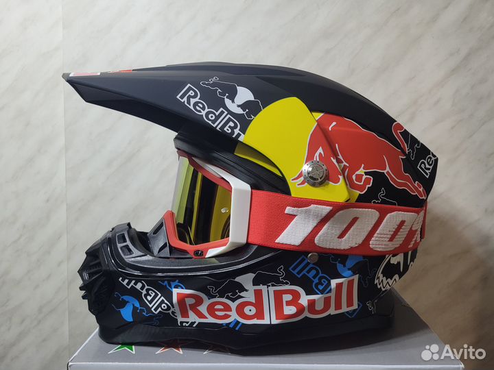 Мото Шлем RedBull кроссовый с Очками Новый матовый