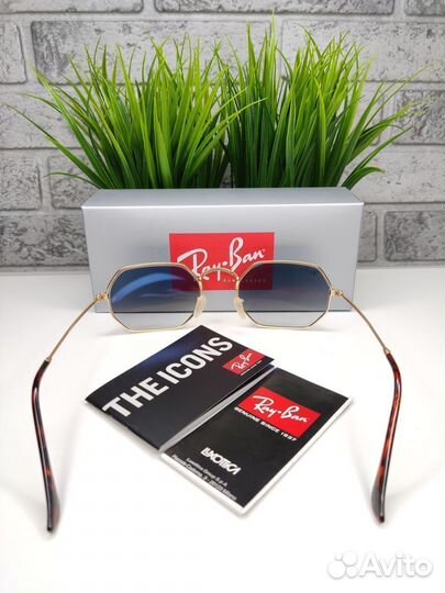 Очки Ray Ban Octagonal 3556 Golden Blue Стекло