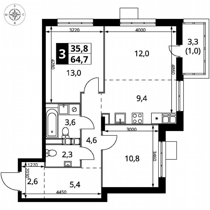 2-к. квартира, 64,7 м², 24/25 эт.