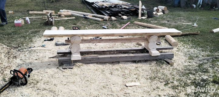 Стол рубленный, скамейки