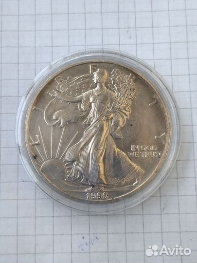 1 доллар 1990 г. США. Америка. Серебро