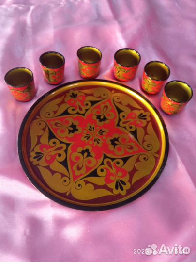Хохлома Поднос со стопочками ссср+ самоварчик