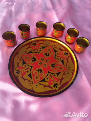 Хохлома Поднос со стопочками ссср+ самоварчик