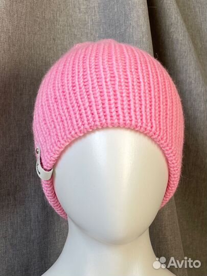 Шапка бини двойная вязаная розовая. Ручная работа