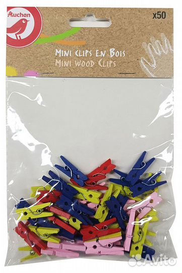 Зажимы цветные деревянные, 50 шт