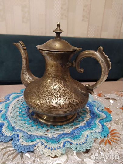 Чайник кофейник латунь, посеребренный