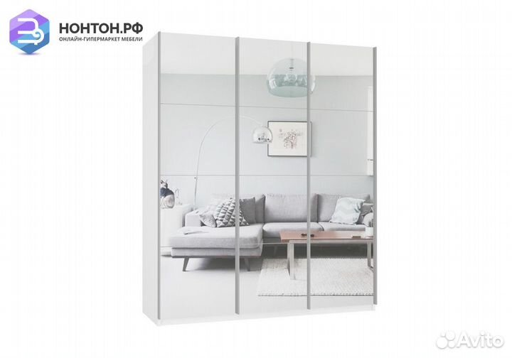 Шкаф-купе 3-х створчатый с зеркалом Прайм белый сн