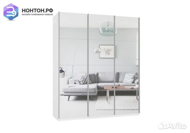 Шкаф-купе 3-х створчатый с зеркалом Прайм белый сн