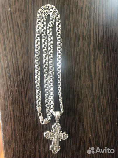 Мужская серебряная цепь с крестом