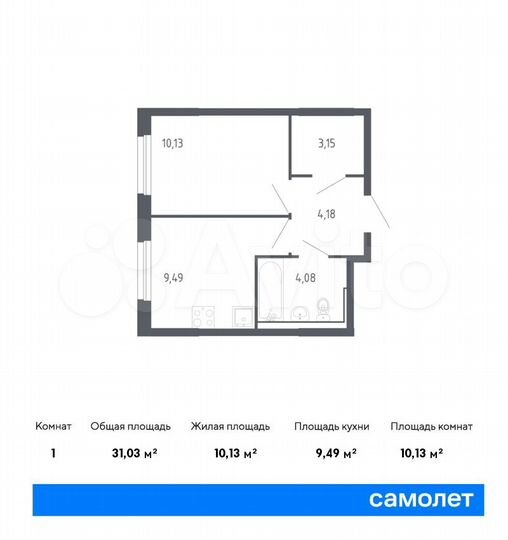 1-к. квартира, 31 м², 2/17 эт.