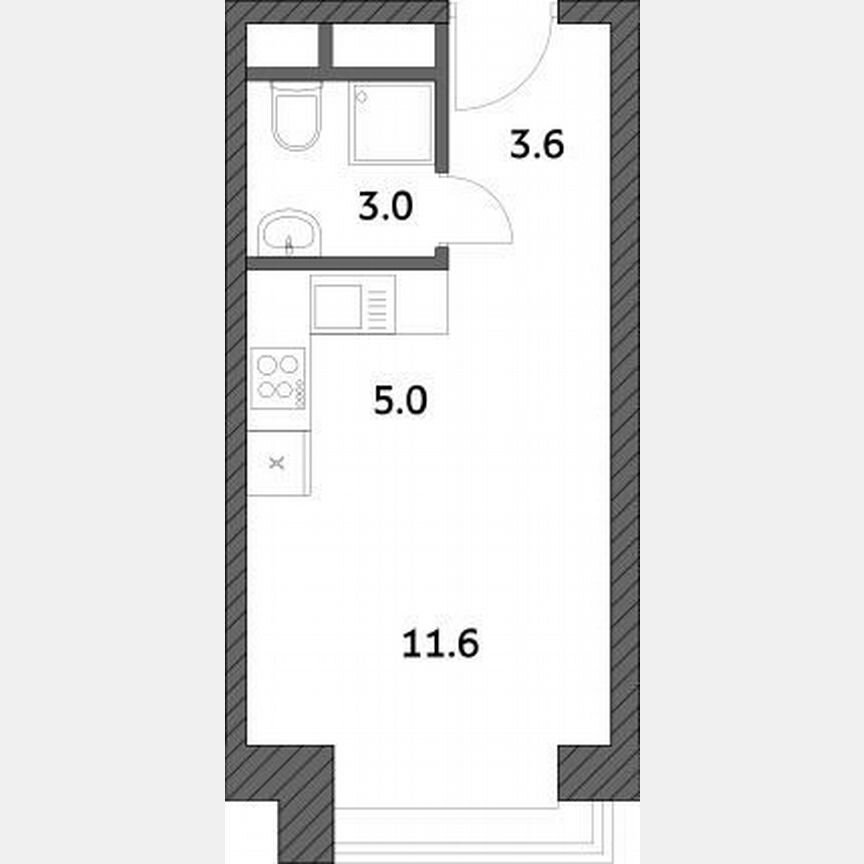 Квартира-студия, 23,3 м², 16/19 эт.