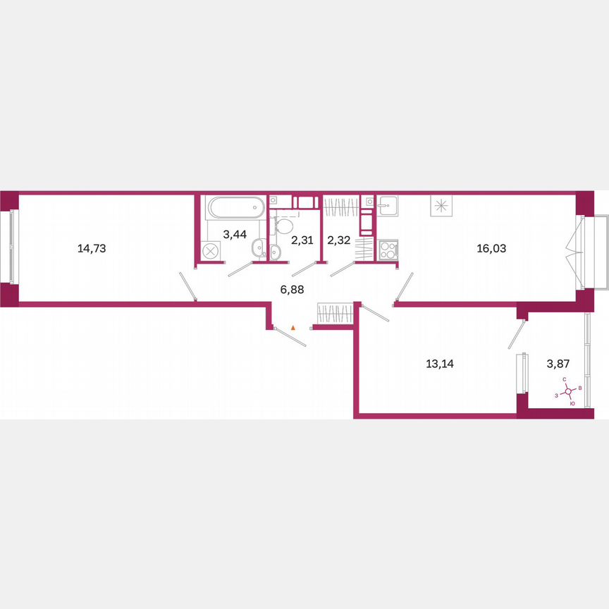 2-к. квартира, 60,8 м², 8/10 эт.