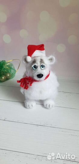 Вязаный мишка белый ручная работа