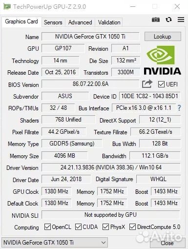 Видеокарта Nvidia asus Expedition GTX1050Ti 4Gb