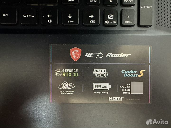 Msi ge76 raider/i7/ RTX 3080/ 32Gb/SSD 1 Tb
