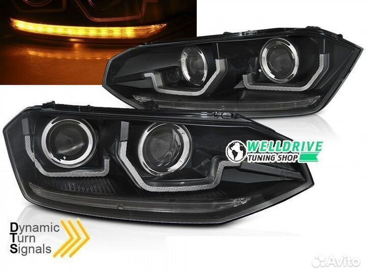 Фары VW Polo 6 2G 2017- SEQ LED галоген черные