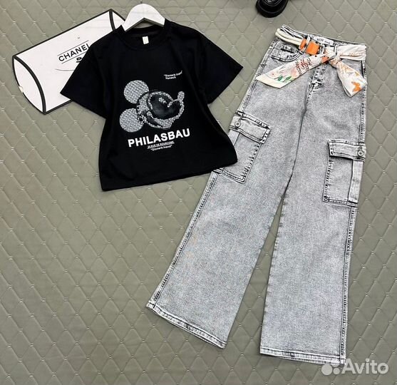 Комплект, джинсы и футболка, 134-158