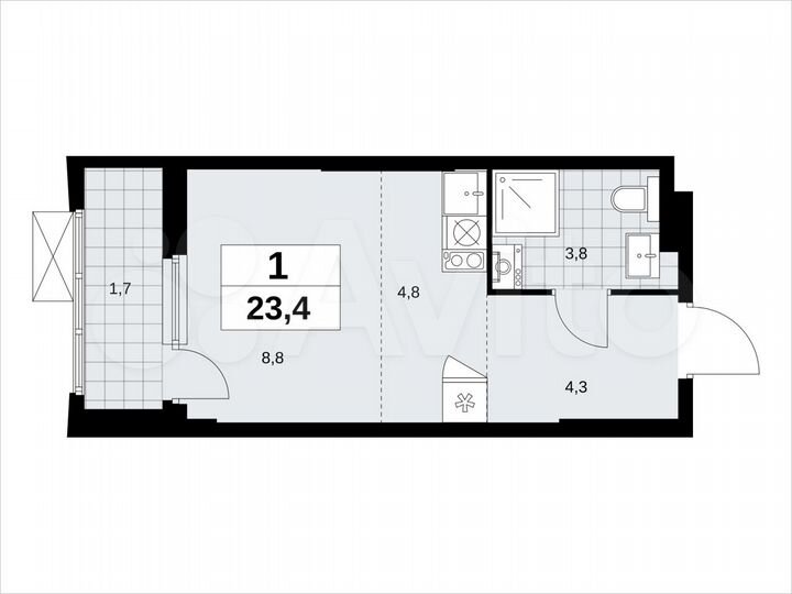 Квартира-студия, 23,4 м², 3/23 эт.