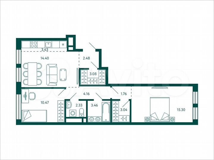 2-к. квартира, 63,9 м², 5/28 эт.