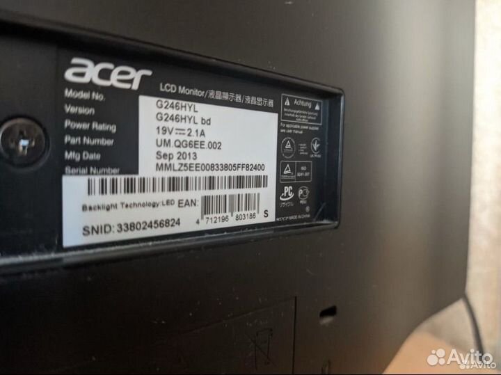 Монитор Acer LED G246HYL 24' IPS