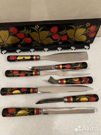 Набор кухонных ножей, принадлежностей. Хохлома