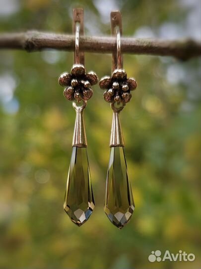 Советские серьги, серебро 875, Раухтопаз