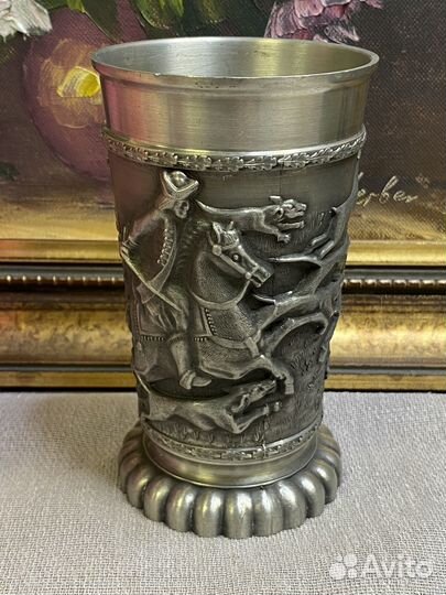 Винтажный сюжетный стакан олово Германия