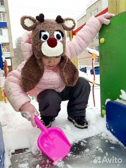 Шапка ушанка Олененок из плюшевой пряжи