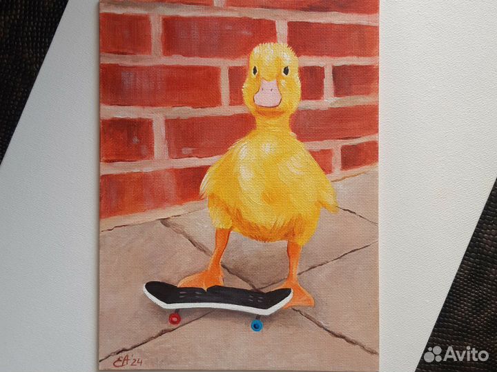 Картина утенок на скейте