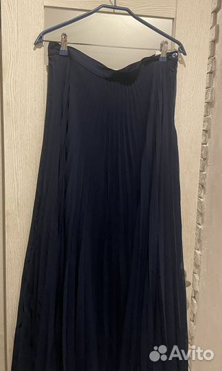 Юбка плиссе длинная темно синяя