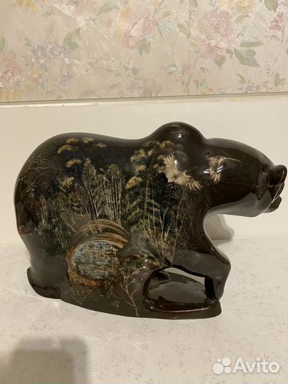 Керамика,Большой медведь с ручной росписью