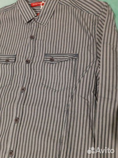 Рубашка новая серая в полоску длин.рукав, р.44