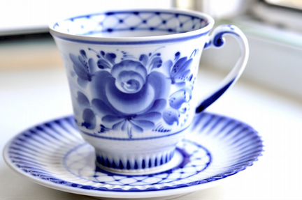 Чайная пара ромашка Гжель (170 мл, фарфор)