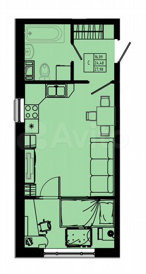 Квартира-студия, 28 м², 2/8 эт.