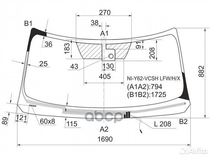 Стекло лобовое с обогревом щеток в клей nissan