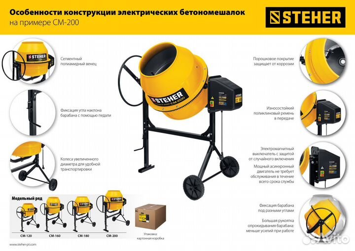 Бетономешалка 180 л Steher CM-180