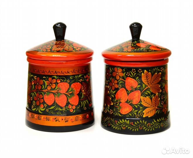 Емкость деревянная с хохломской росписью 