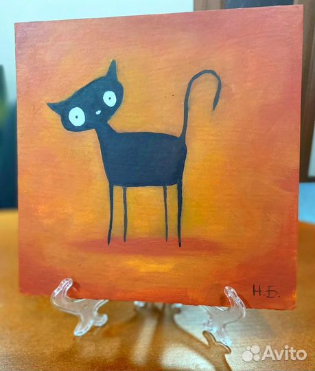 Картина маслом кот с добрыми глазами 20х20 с подст