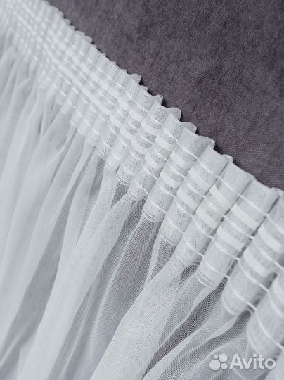 Готовый тюль на ленте канвас белый, кремовый