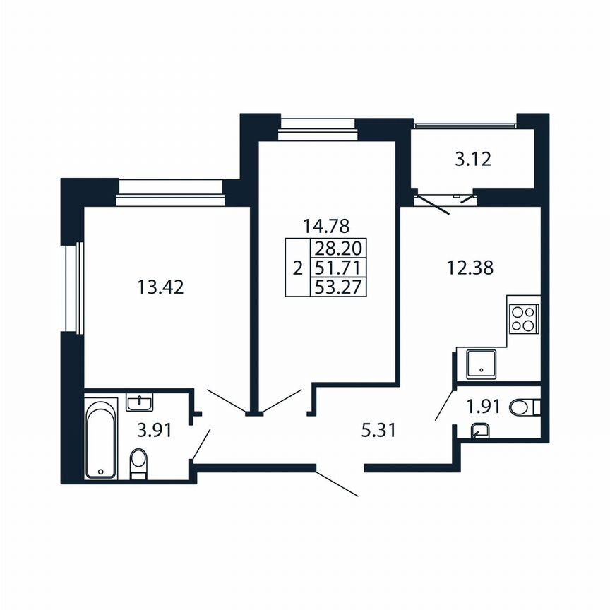 2-к. квартира, 54,8 м², 12/12 эт.