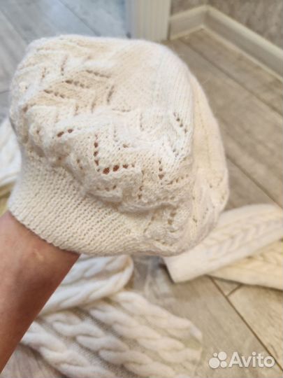 Шапка + шарф + варежки связанные ручная работа