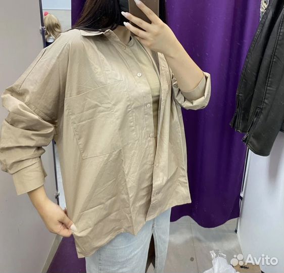 Рубашка оверсайз кофейная