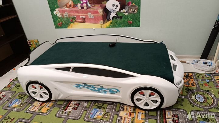 Детская кровать машинка, с матрасом и подсветкой