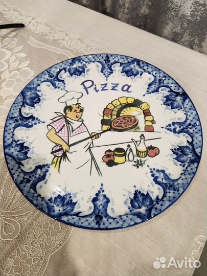 Тарелка для пиццы гжель