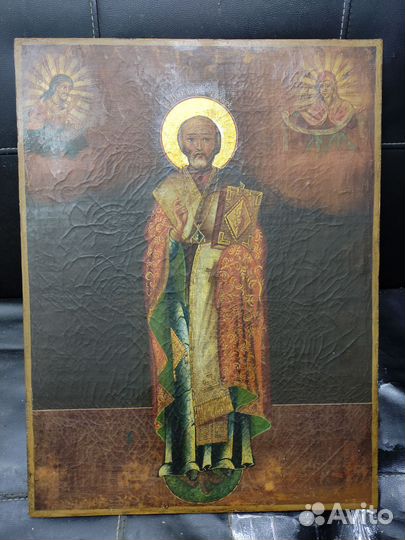 Старинная большая икона св Николай Чудотворец 19 в