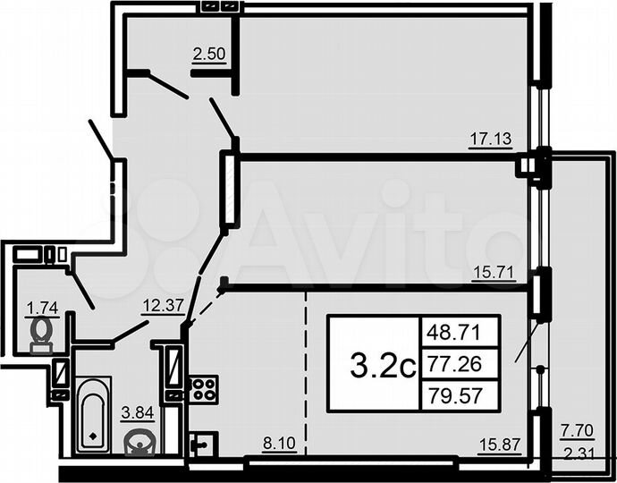 3-к. квартира, 79,6 м², 12/17 эт.