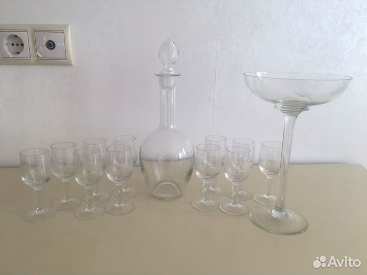 Штоф, рюмки, ваза СССР Алмазная грань 50-е годы