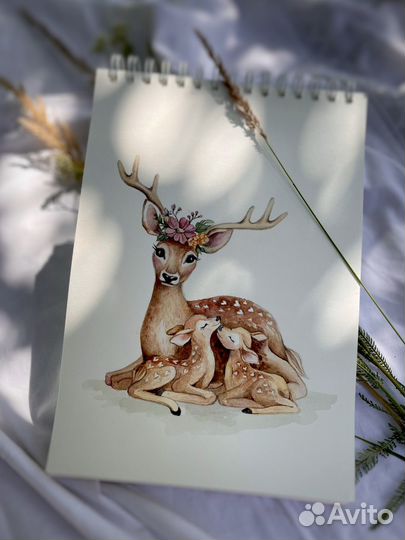 Акварельный рисунок Олени А4